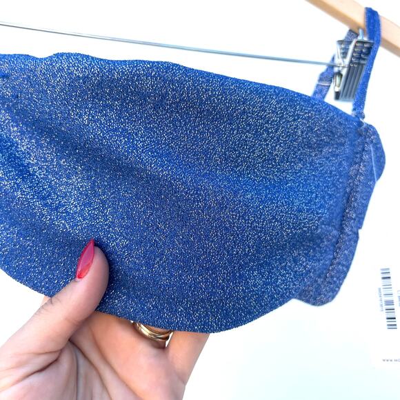 New Montce Sky Sparkle Summer Bikini Top Blue Large Square Neck Strappy - Picture 6 of 12